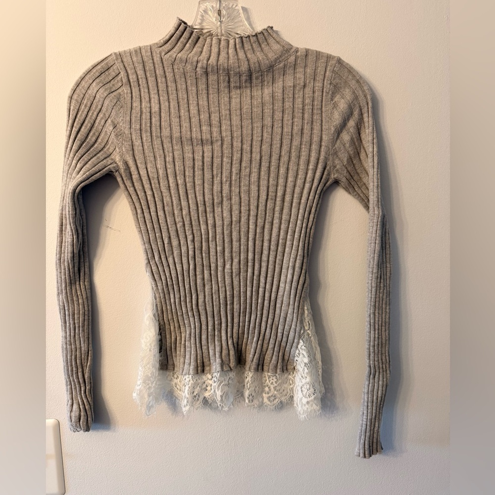 Womens French Connection Grey XS Sweater with Lace